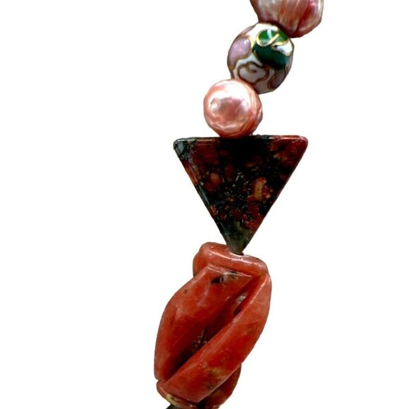Handcrafted Unakite Pink Opal Pink Pearls & Cloisonné Beads Necklace.   B50 - Picture 5 of 16